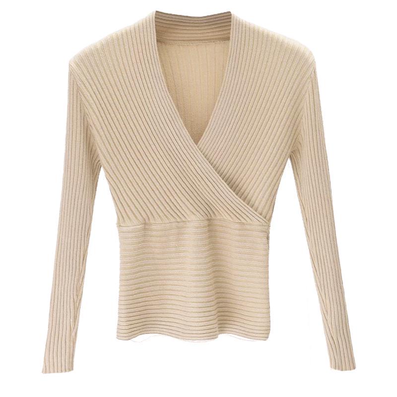 2026 Koreanischer Stil Tiefes V-Ausschnitt Langarm Schlank Geschnitten Strickpullover für Damen - Trendiger Vielseitiger Basisschicht