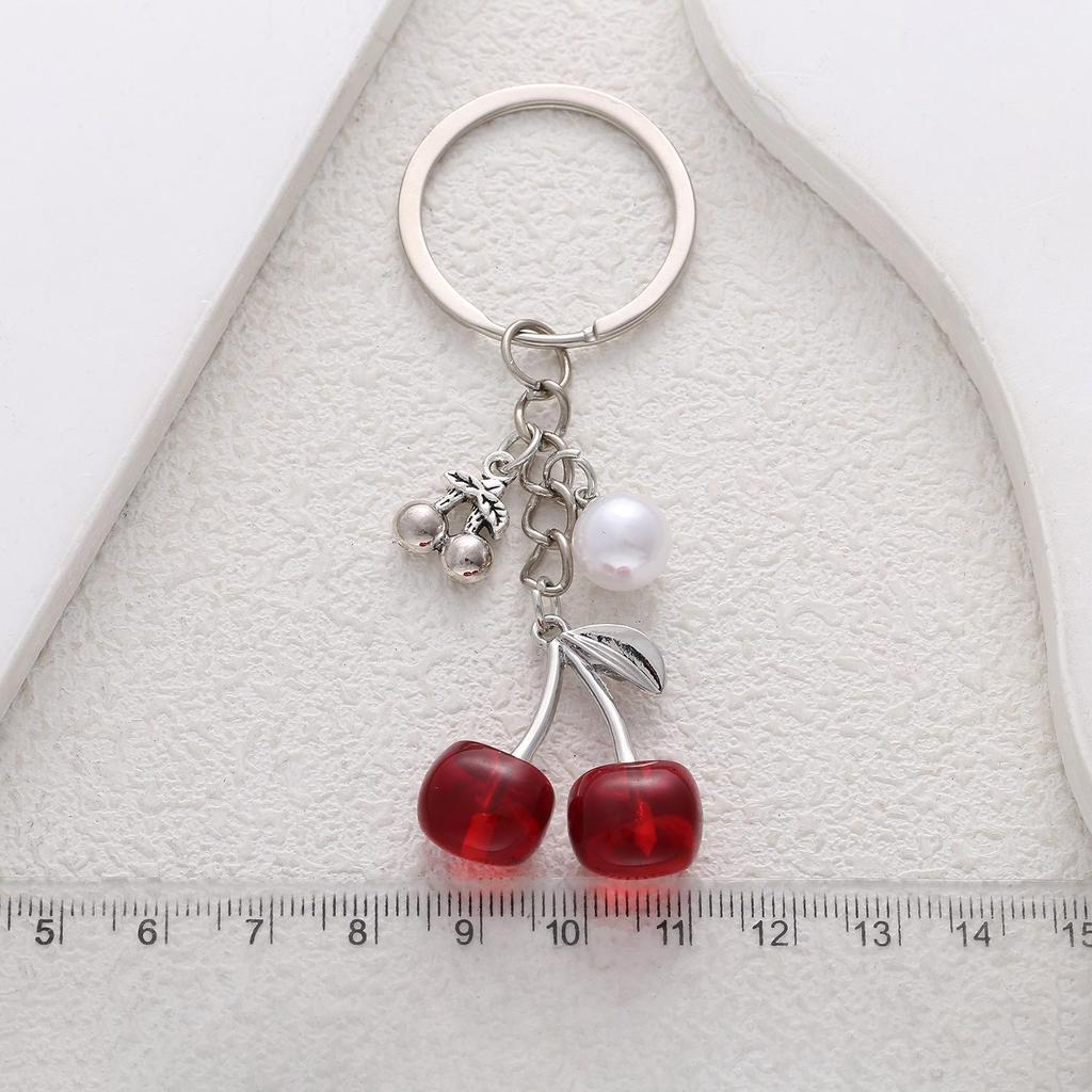 Trendy Cute Pearl Cherry Keychain for Women – Versatile Bag Ornament