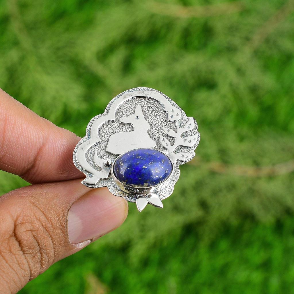 925 Sterling Silver Natural Lapis Lazuli Ethnic Stackable Sister Engagement Ring