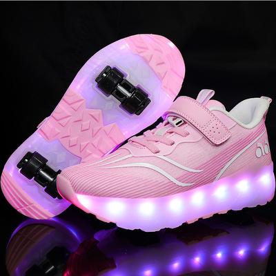 Chaussures à quatre roues pour garçons, chaussures plates à chargement, chaussures à lampe LED, chaussures de défilé, chaussures de sport pour patin à roulettes, patins pour filles
