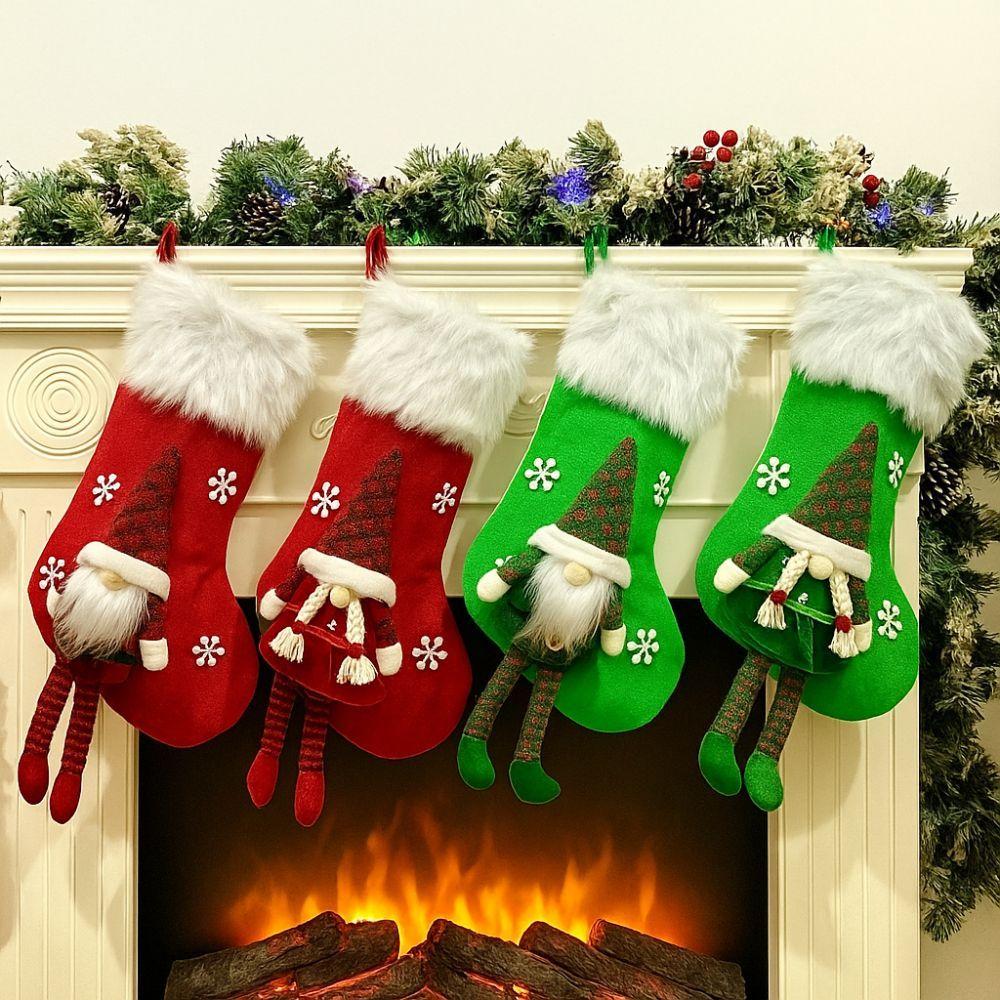 Window Ornament Plush Christmas Stockings Santa Claus Large Christmas Gift Bag Cute Hanging Fireplace Decor Socks Wedding Decor