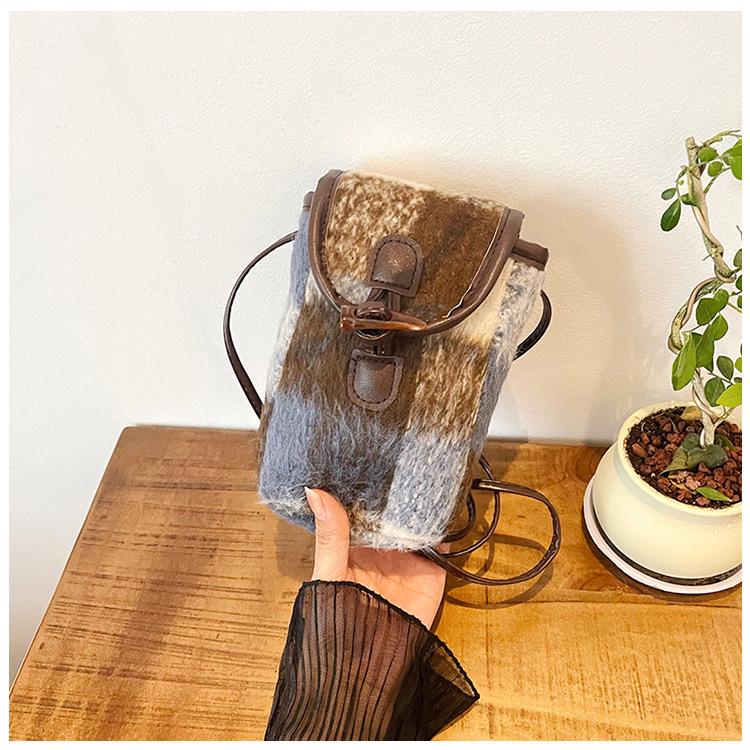 Women's Woolen Plaid Crossbody Mini Phone Bag - Lock Design 2025 Edition