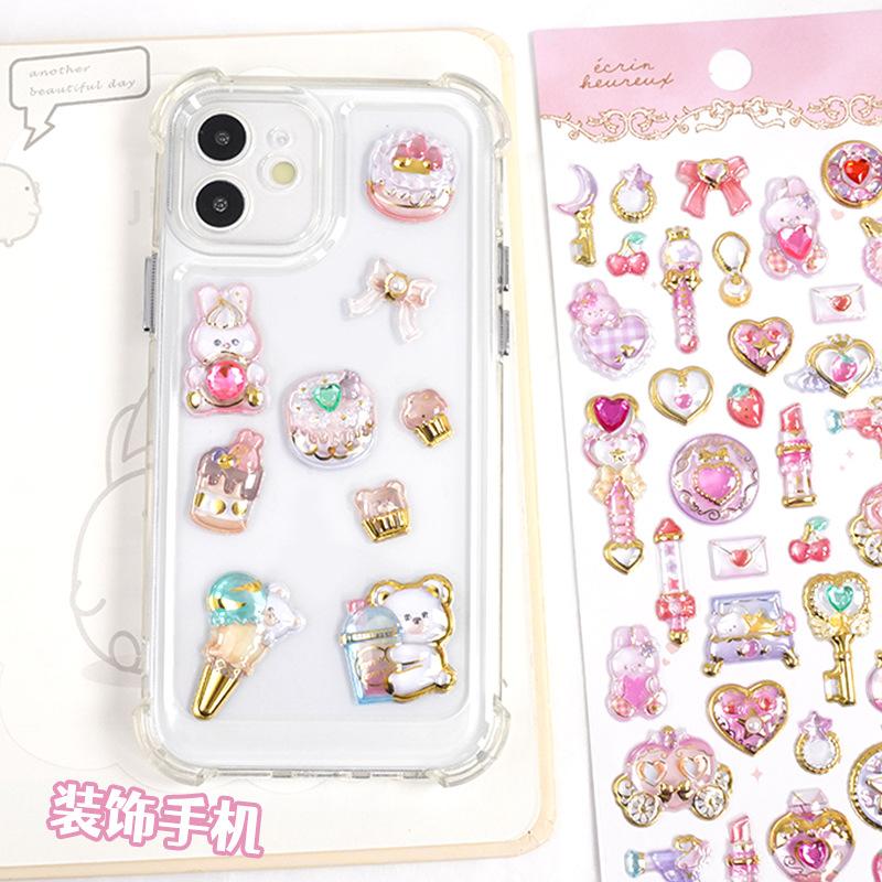 Hot Selling 3D Relief Crystal Stickers 1pcs Glitter Diamond Gemstone Decals for Toddler Girl Educational Reward Phone Case