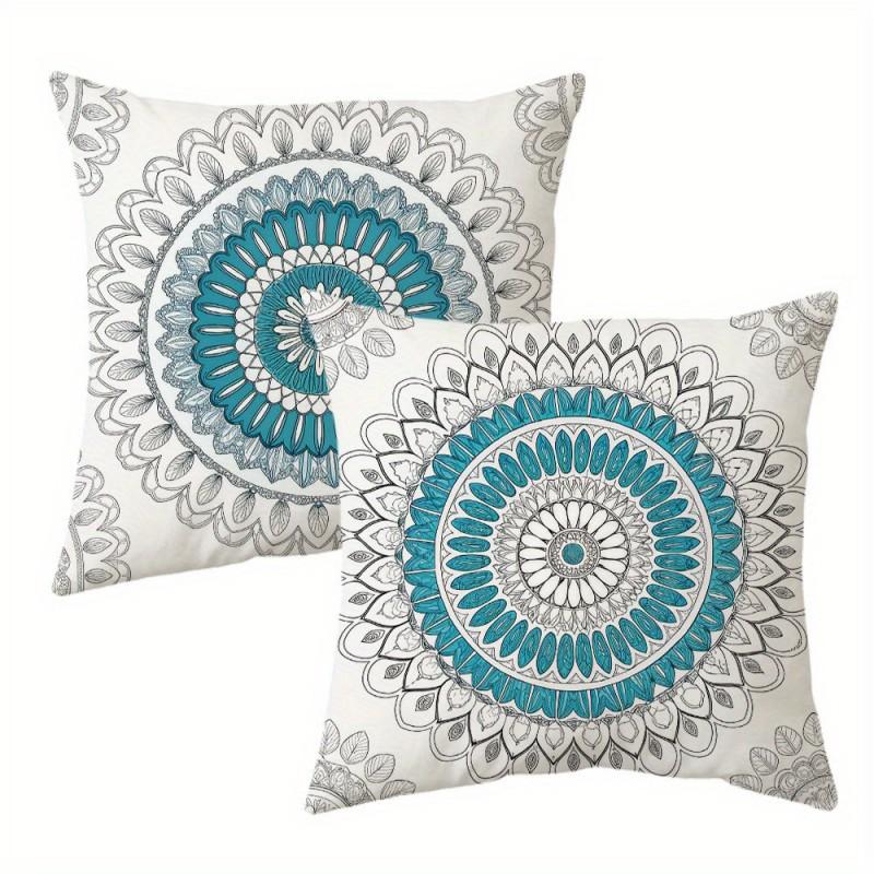 

2pcs Turquoise& White Short Plush Geometric Floral Throw Pillow Covers Zippered Comfortable Polyester Decor Pillowcases синий
