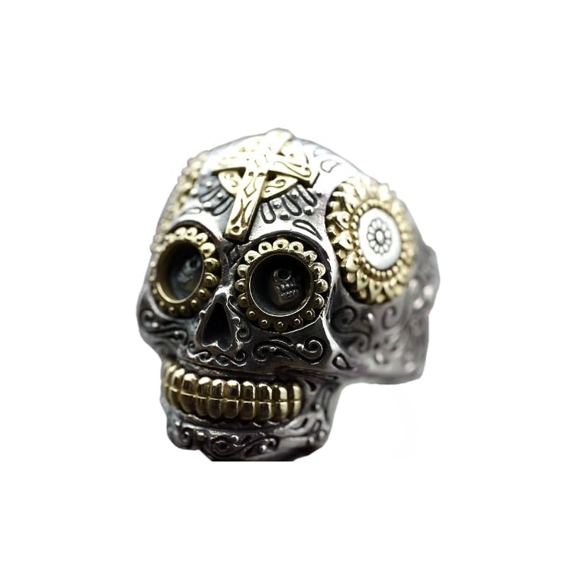 

[Silver One] si religious carvings mexican skull eye Tibetan skull style No. 21 silver 925 ring men s ring