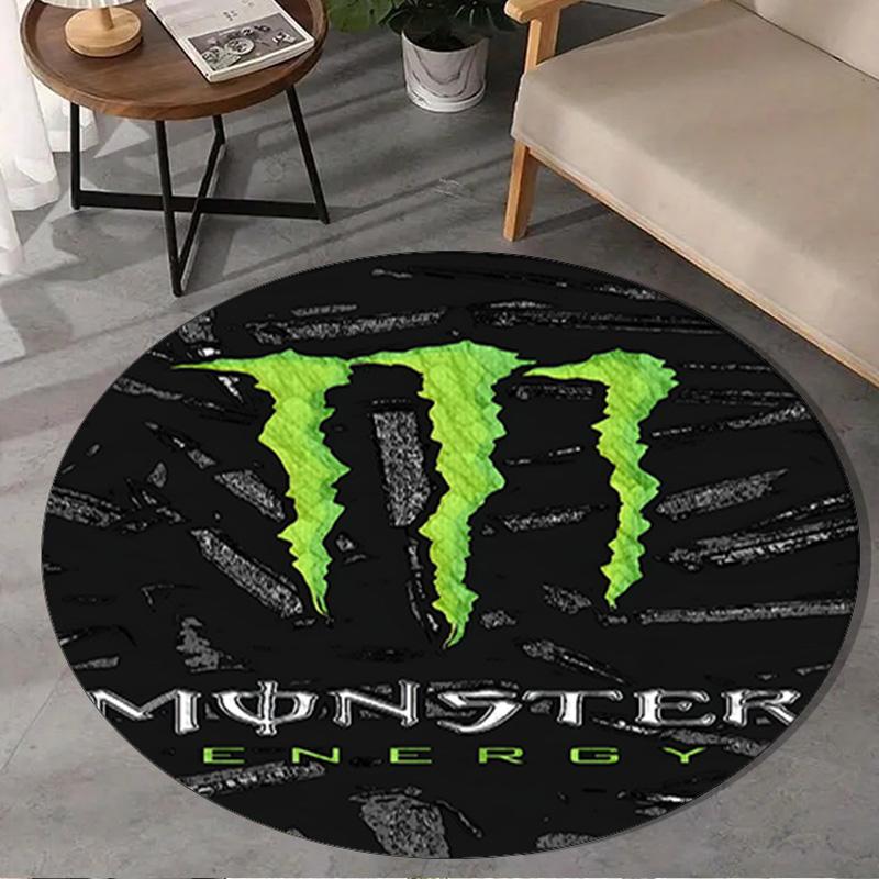 1 Stück Monster Energy Runder Teppich, Rutschfeste Stuhlmatte, Heimdekoration, Kreis-Teppich Perfekt für Büro, Schlafzimmer, Wohnzimmer, Weihnachtsgeschenk