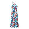 2025 Spring Women's European-American Style Satin Print Halter Dress