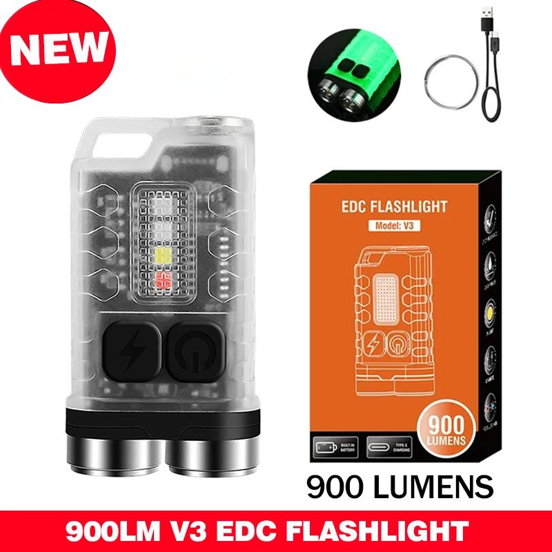 Super Bright V3 /V10 MINI LED Flashlight Fluorescence Keychain Light Portable Powerful Torch TYPE-C USB Emergency Work Light