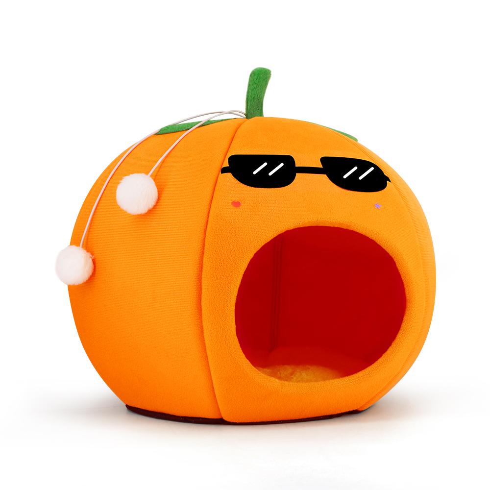 Orange cat bed cute pet cat bed suitable for cats and dogs to keep warm semi-enclosed cat sleeping for all seasons