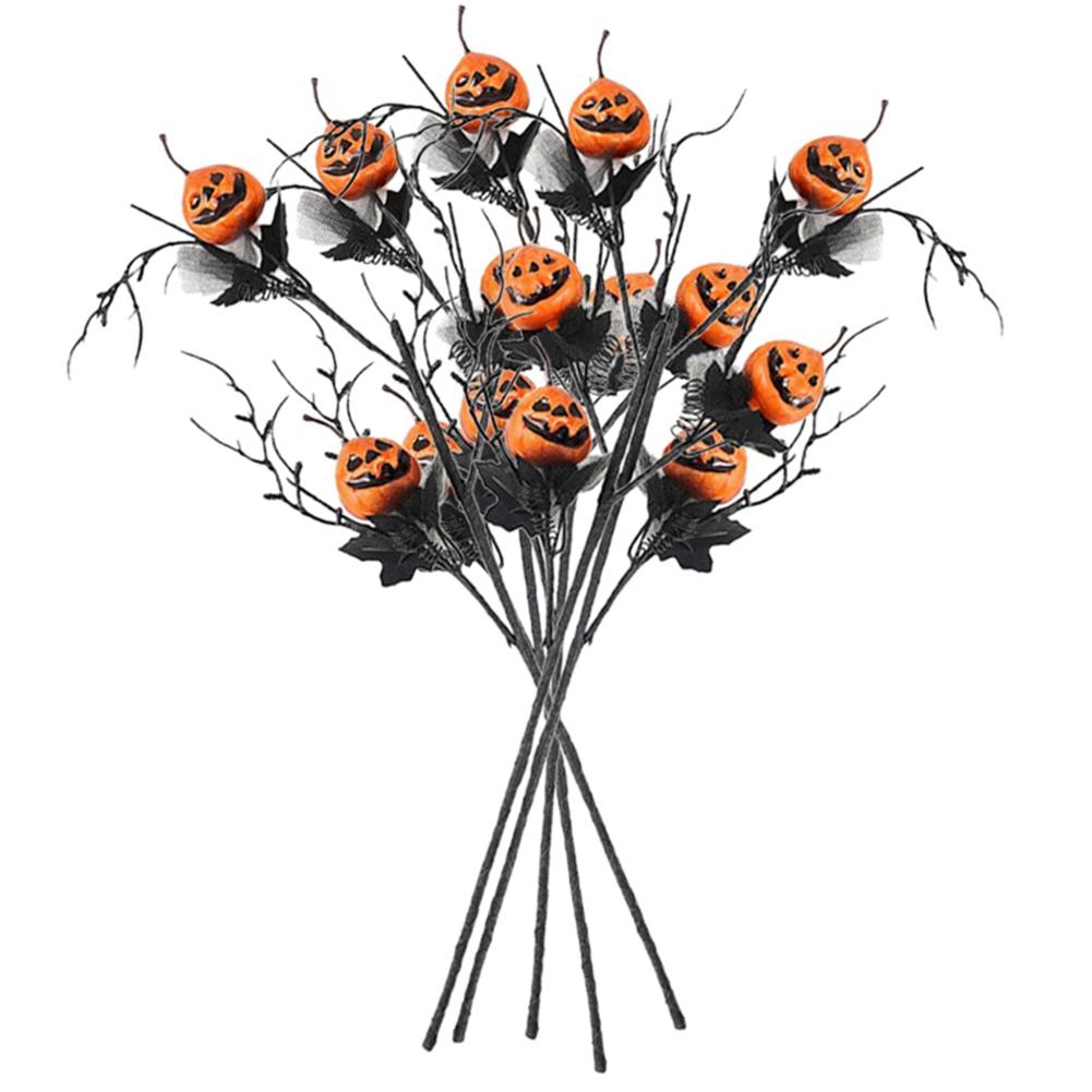 5pcs Halloween Ornament Black Scary Maple Leaf Pumpkin Branch