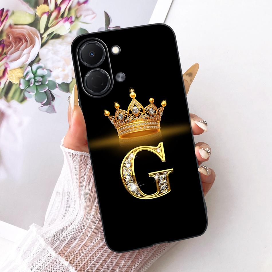 Dla Tecno Spark Go 3 2026 Modne Etui na Telefon z Koroną i Literami Dla Tecno Spark Go3 KN3 Czarne Silikonowe Miękkie Etui