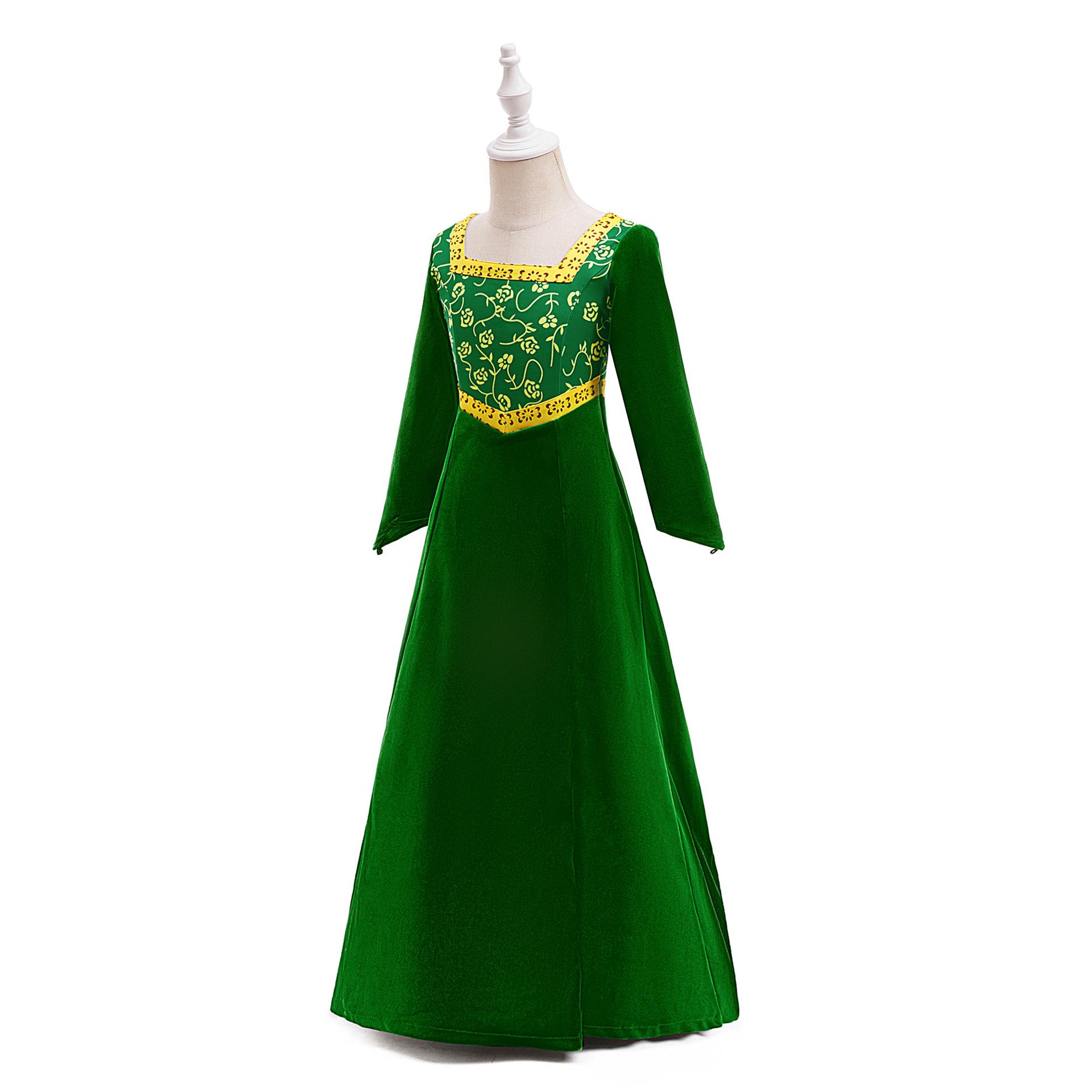 European Shrek Princess Fiona Green Cosplay Dress for Kids 110cm/5Y темно-зеленого