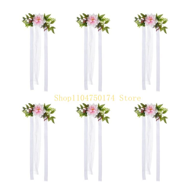 

Beautiful Flower Chair Adornment For Weddings Artificial Flower Decoration With Green Leaves for Aisle Seating top sale