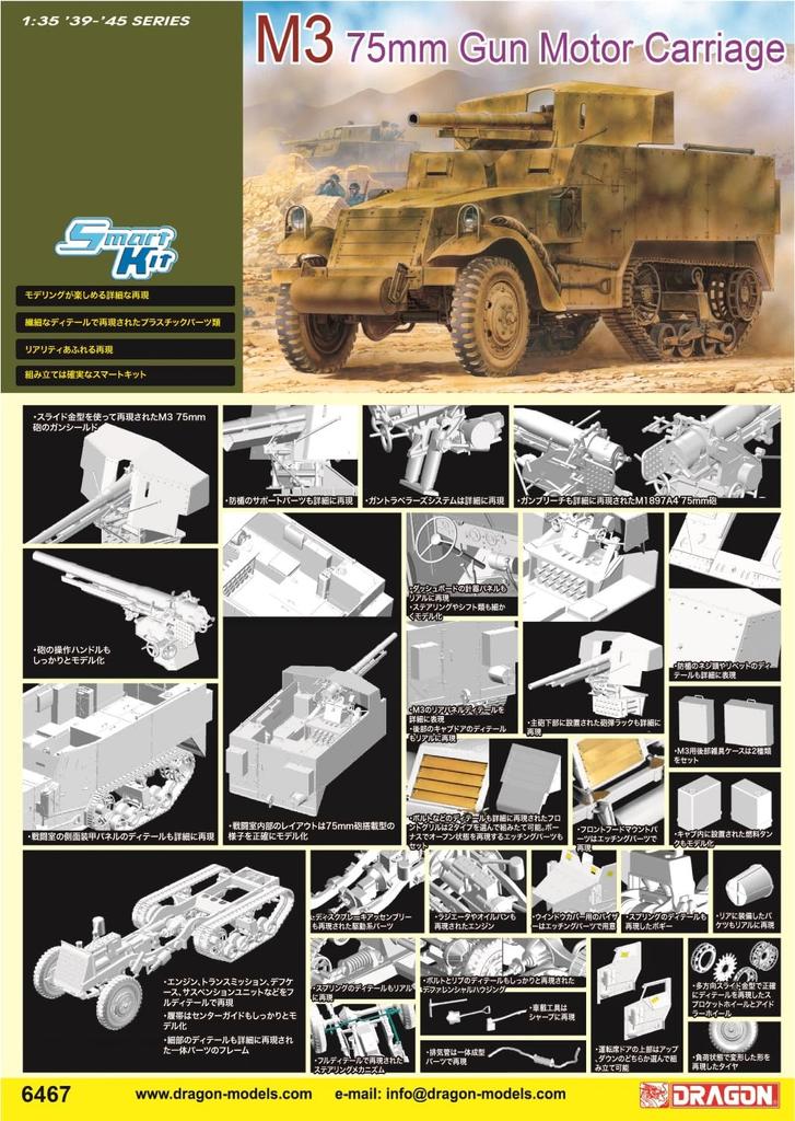 PLATZ Dragon II Wojna Światowa Amerykańskie działo M3 75mm Plastikowy Zestaw Modelarski DR6467 1/35 Samobieżne Przeciwpancerne (Pojazd bojowy)