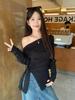 Chic Black One-Shoulder Women's Top - 2025 Autumn Design, Unique Style, Base Layer, Luxurious Feel