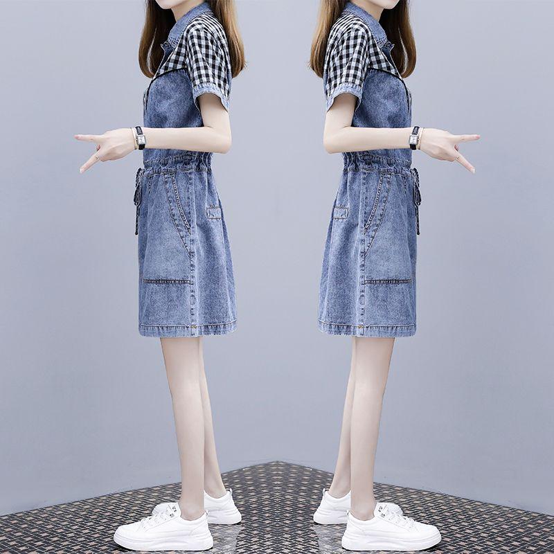 Lässiges Jeanskleid Damen Europäische Slim Fit A-Linie Midi Taillenbetonung Übergröße Leicht Sommer Mode