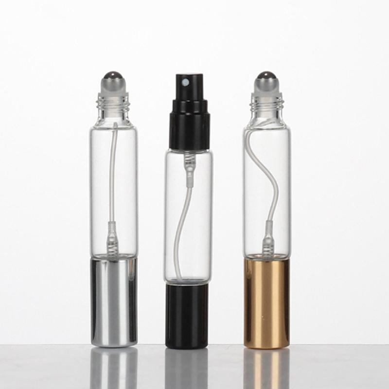 10Ml Double-Headed Perfume Glass Bottle Rolling And Mist Spray Aluminum Nozzle Glass Bottles Refillable Empty Fragrance Atomizer