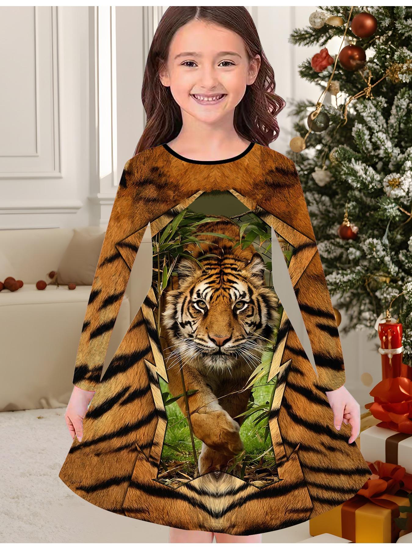 

Модное осенне-зимнее платье для девочек, платье-футболка с длинным рукавом и круглым вырезом с 3D принтом животных, повседневное универсальное, рождественская одежда 170 коричневый