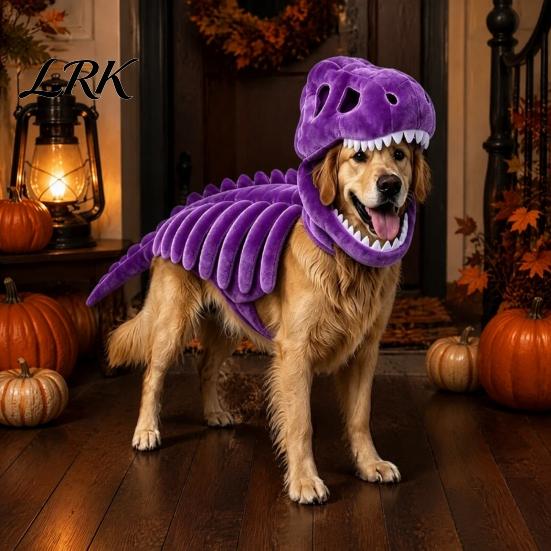 Costume di Halloween per Cani, Costume Scheletro Dinosauro per Animali Domestici, Vestito, Costume Divertente Cosplay per Cani Gatti, Abbigliamento Trick or Treat Morbido Poliestere