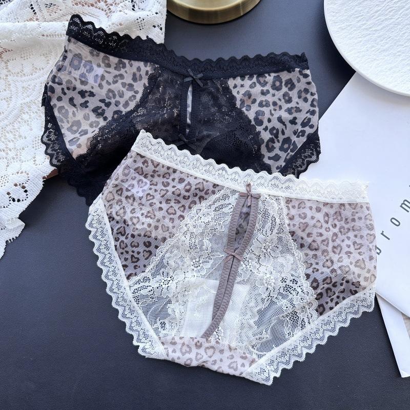 Damen Frühling und Sommer Leopardendruck Mesh Spitze Sexy Hüftunterwäsche