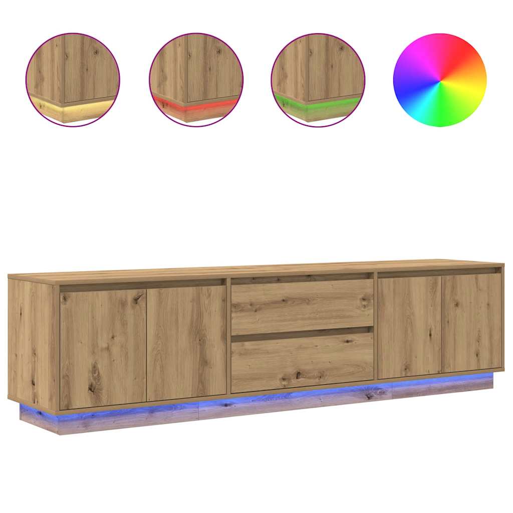 TV Stand with LED Lights Artisan Oak 193.5x41x50 Cm