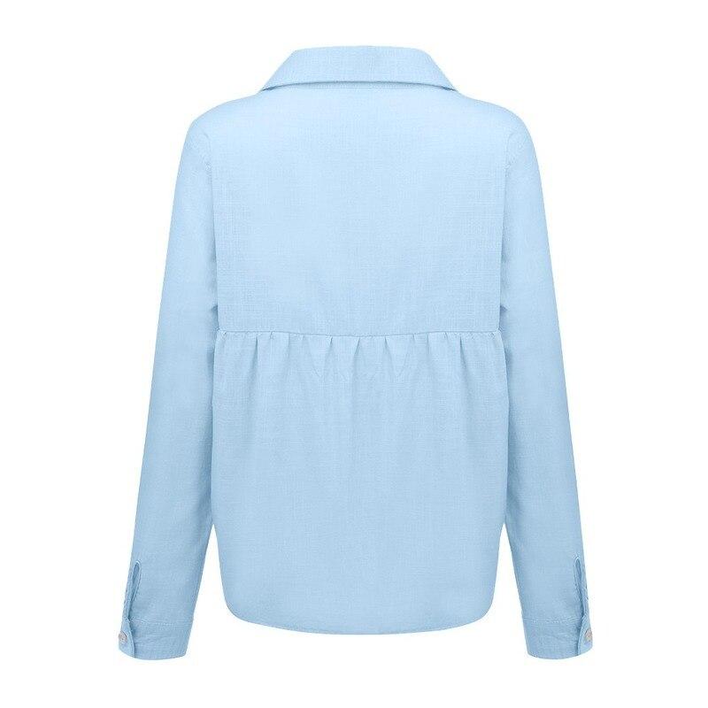 Camicia da Donna Estiva con Collo a Revers Sottile Fresca in Cotone e Lino Elegante Scollo a V Manica Lunga Camicia da Signora