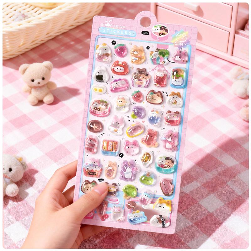 1Pcs/4Pcs Cute Animals Sweet 3D Relief Stickers Journaling Diy Diary Stationery Sticker Decor School Supplies Gift