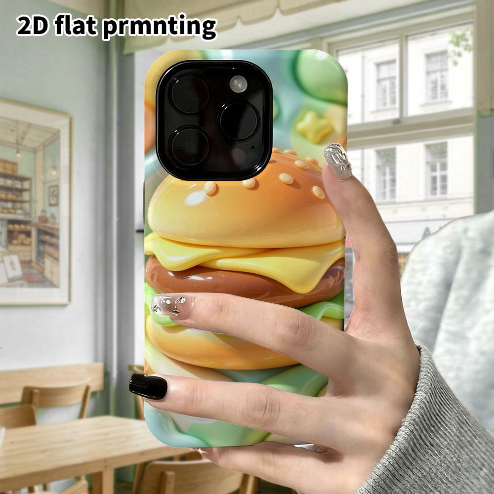 Phone case: 2D flat design suitable for iPhone 18 17 16 15 14 13 Pro protective case, macaron hamburger, perfect Christmas and Halloween holiday gift