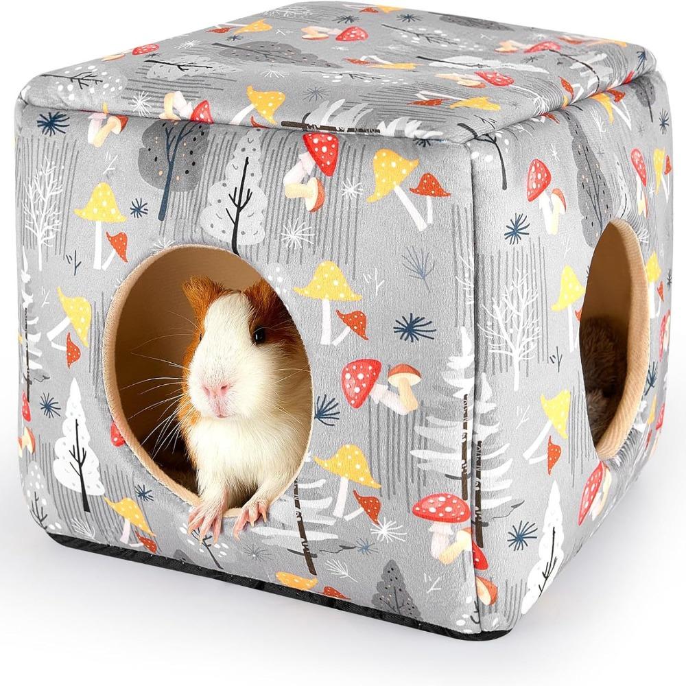 

Cozy Washable Guinea Pig Hideout Large Size Breathable Chinchilla Hamster House Non-slip with Cushion Soft Bunny Cage Rabbit сірий