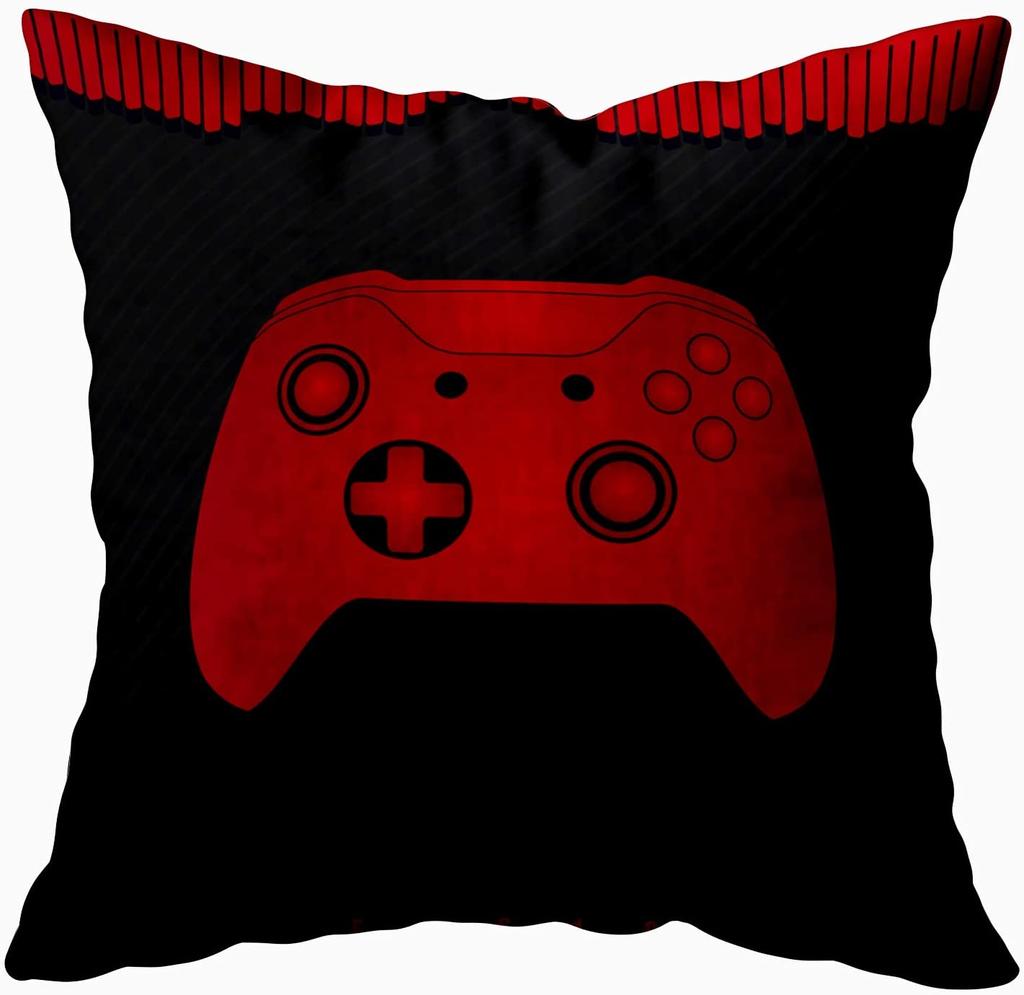 Gamer Game Controller Joypad Joystick Kissenbezug rot kariert Dekokissenbezüge 45x45cm Game Stick Play Video Shirt Druck