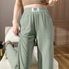 Women's Elastic High Waist Wide Leg Pants Loose Straight Ice Silk Vertical Striped Drape Casual Drawstring Hem Long Trousers For Summer Daily Wear