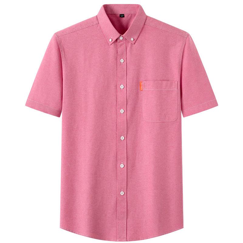 Pánská letní jednobarevná prodyšná košile z čisté bavlny Oxford s krátkým rukávem, business casual