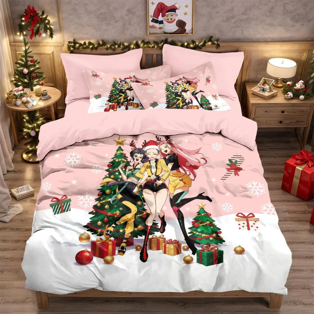 3Pcs Kpop Demon Hunters Bedding Set Kpop Fans Gift Christmas Duvet Cover Pillowcases Ultimate Comfortable Christmas Decoration