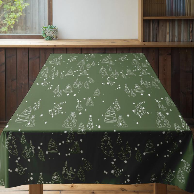 Europejski Styl Świąteczny Dekoracyjny Obrus Zielony Wzorzysty Z Wesołymi Choinkami I Pudełkami na Prezenty Do Dekoracji na Przyjęcie Świąteczne