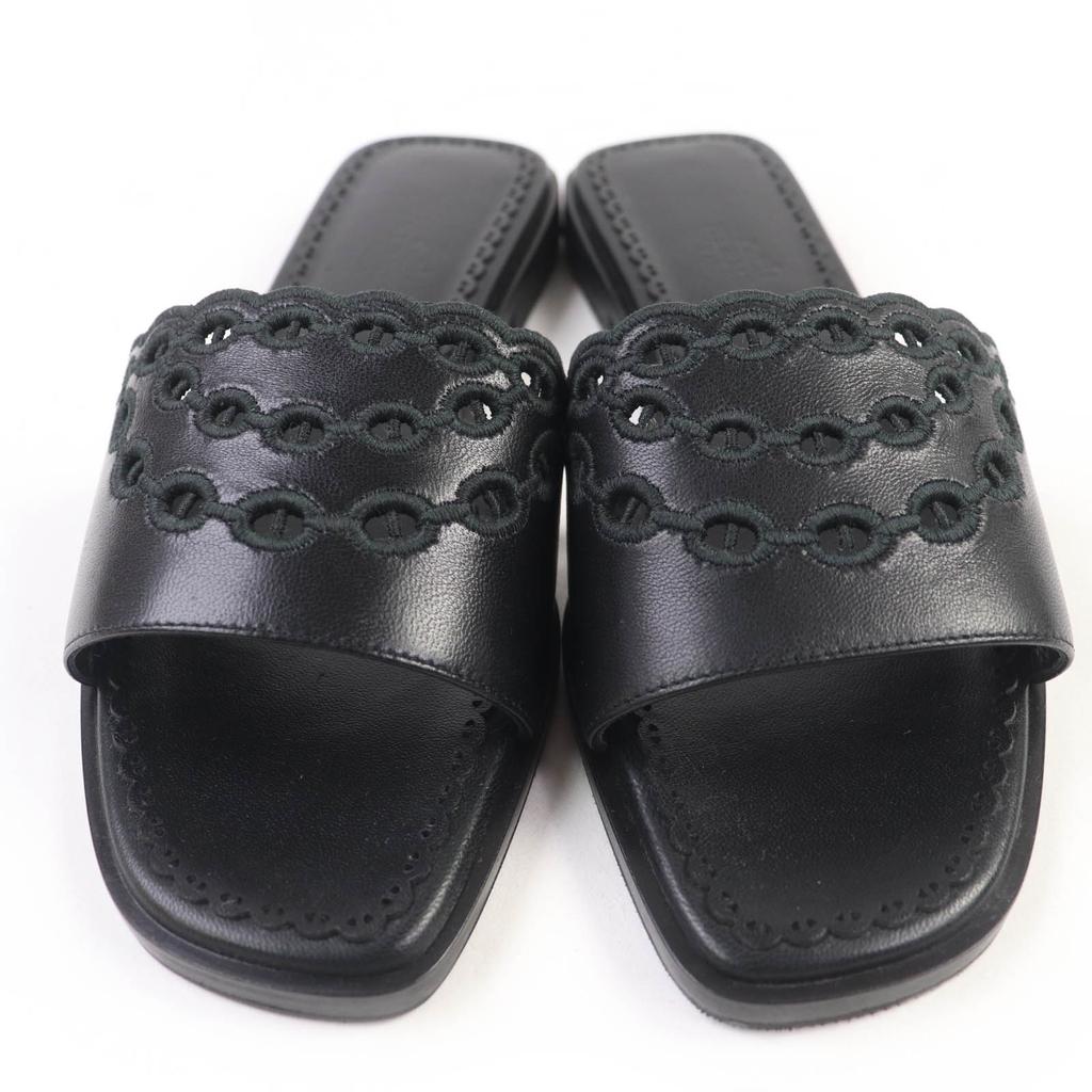 Hermes Sandals Frog Chaine d'Ancre Leather Flats Black Leather Women 36.5 Used