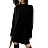 Women's Mid-Length Knitted Wool Sweater Dress with Half-High Neck and Slit – Fashionable and Loose for Autumn and Winter.