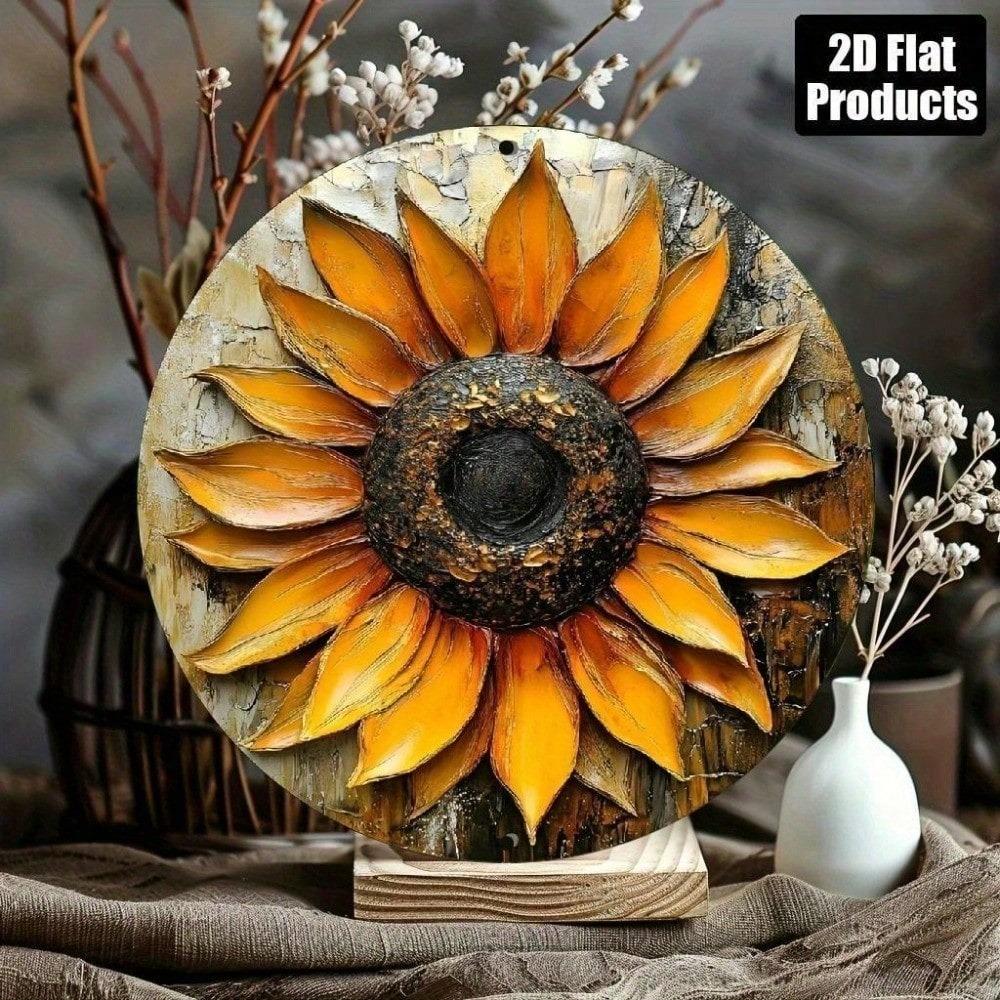 Vintage Round 8 Inch Sunflower Tin Sign Retro Metal Wall Art Home Decor Kitchen Plaque