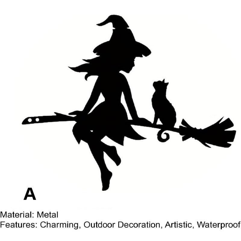 

Хэллоуин Черная кошка Ведьма Метла Силуэт Сад Уличный Колышек Статуя Декор A