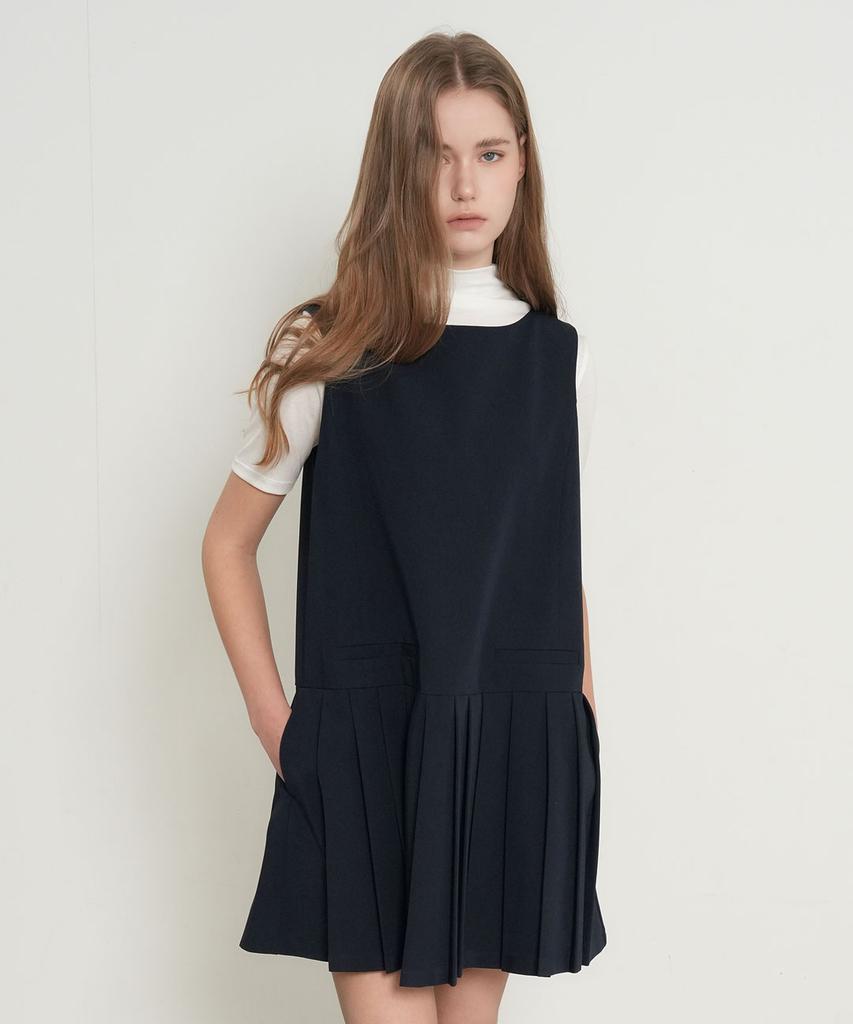 General Idea Pleated Skirt Mini Dress [Navy] / Gf1Lop503