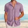 Men's Textured Casual Short-sleeved Shirt, Solid-color Loose Top With Pocket
