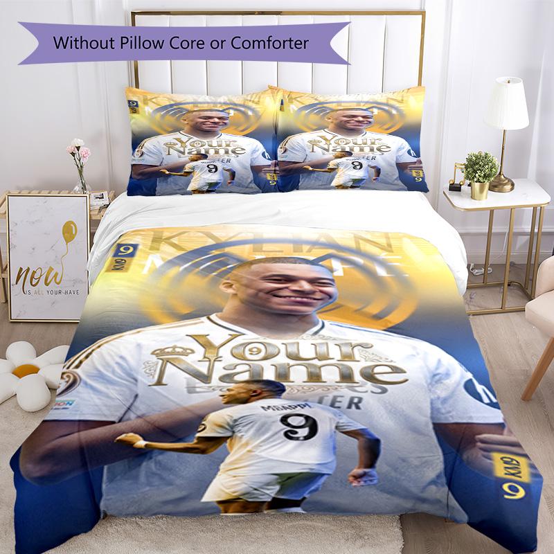 Mbappé Customize Text Bed CoverBed Suitable for Study room Breathable Duvet Cover Custom Room Decor Perfect Gift for Friends & Family