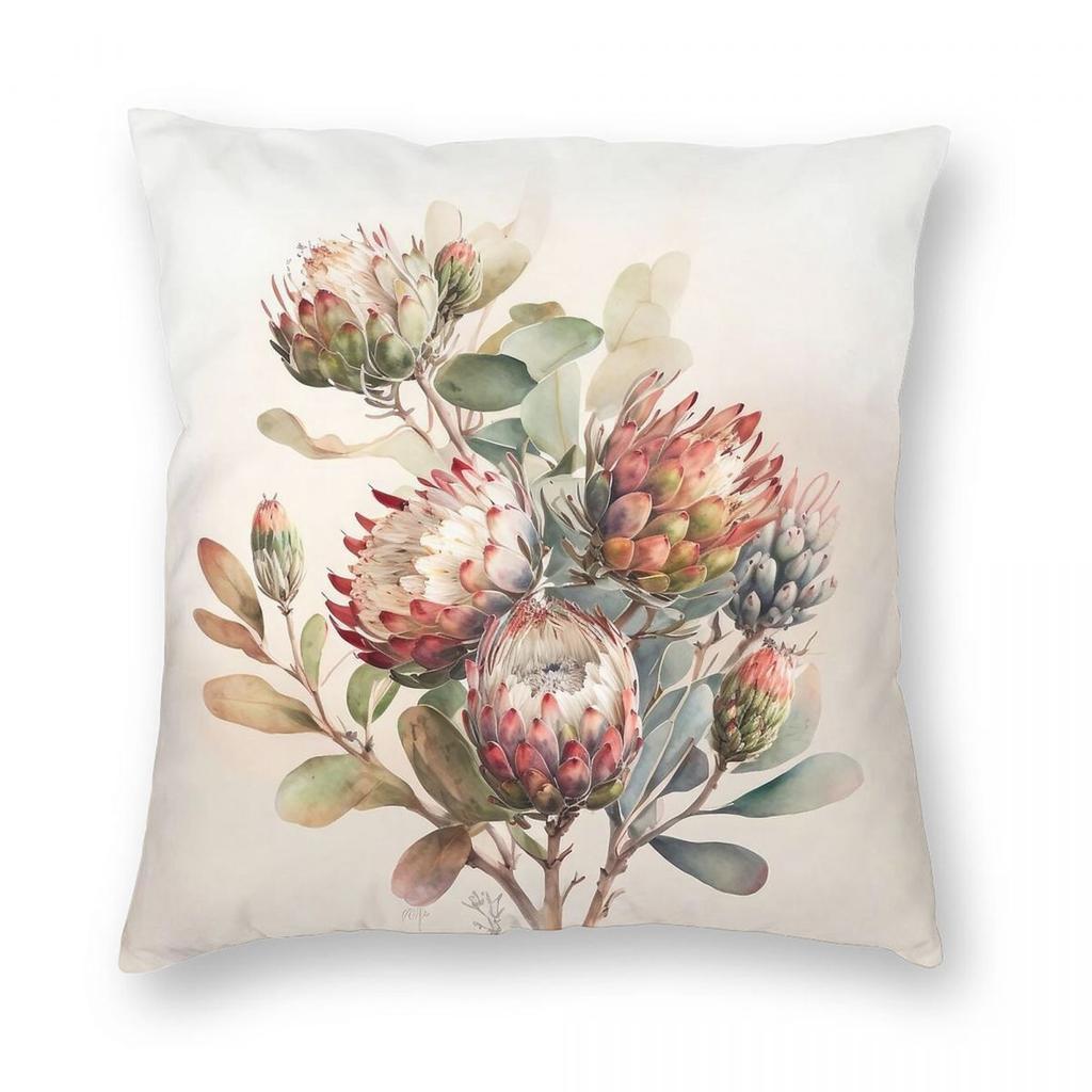 Protea Flowers Square Pillowcase Polyester Linen Velvet Creative Zip Decorative Pillow Case Sofa Cushion Cover