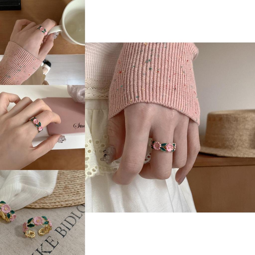 Enamel French Stunning Rose Adjustable Ring For Women Fashionable Copper Jewelry For Occasions All