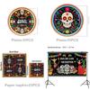 Mexican Day Of The Dead Party Decor Banner And Tableware Set With Paper Plates For Festive Celebrations