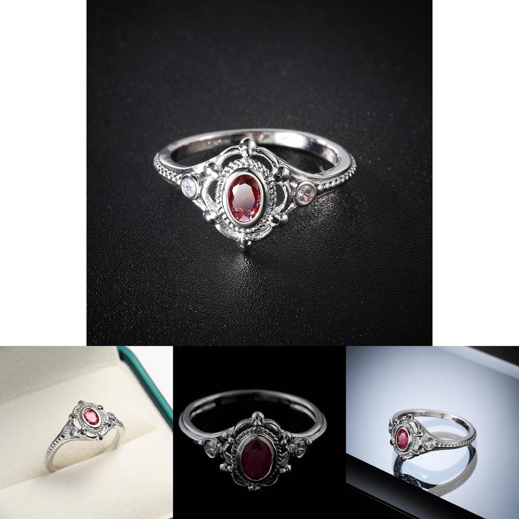 Exquisiter roter Rubin eingebetteter thailändischer Silberschmuck schwarzer Verlobungsring für Damen stilvoll Größen 6 bis 10