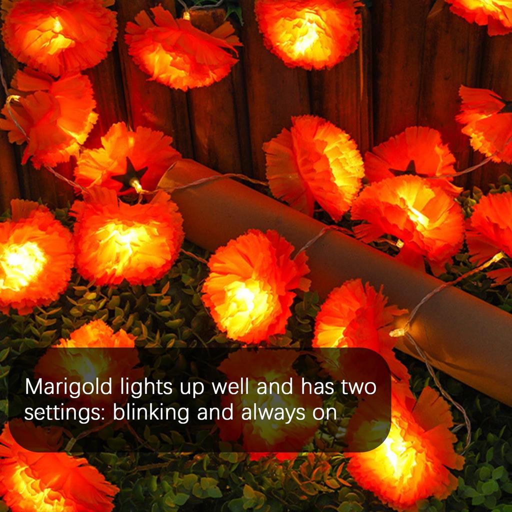 Artificial Marigold String Lights, Hanging String Lights Decorations, For Diwali, Horror Atmosphere Decorations, Total Length 10 Feet, 20 Lights