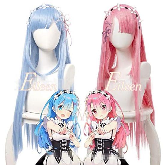 Eileen Rem from Zero Starting Life In Another World Long Hair Anime Cosplay Disguise School Festival Includes Net - - Wig, Wig, Heat-Resistant Wig,