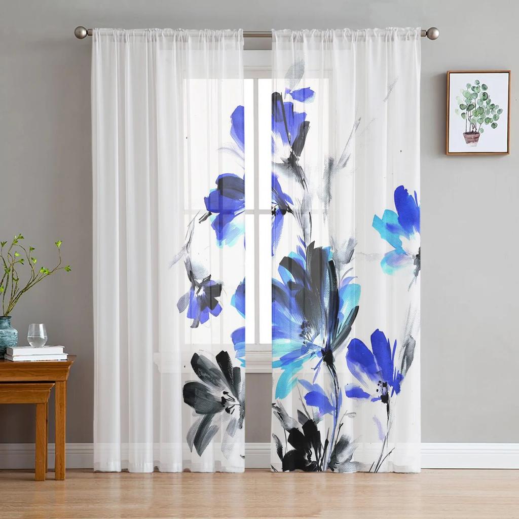 Lila Blumen Tinte durchsichtige Vorhänge für Mädchen, Kinder, Schlafzimmer, Küche, Fenster, Vorhänge, Heimdekoration