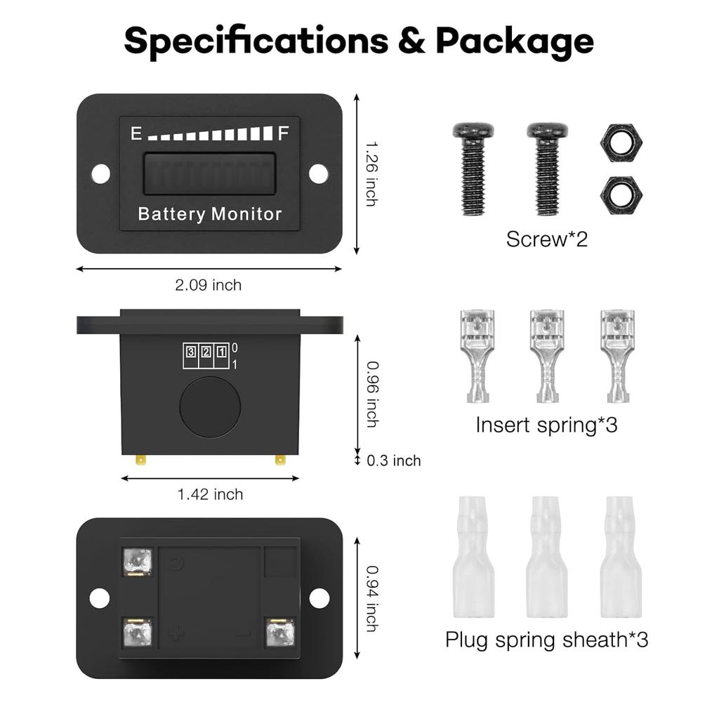 12V 24V 36V 48V 60V 72V LED Battery Monitor Meter Battery Fuel Gauge Indicator ELMCONFIG BM210 Lead-Acid&Lithium ion Battery Tester for Golf CART