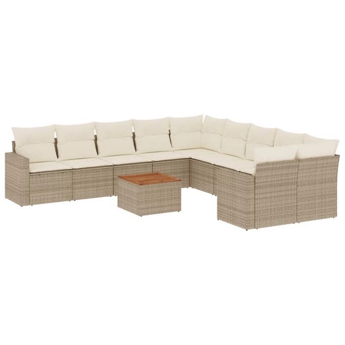 VidaXL Garden Lounge Set 11 Pcs with Beige Cushions Braided Resin 3224315